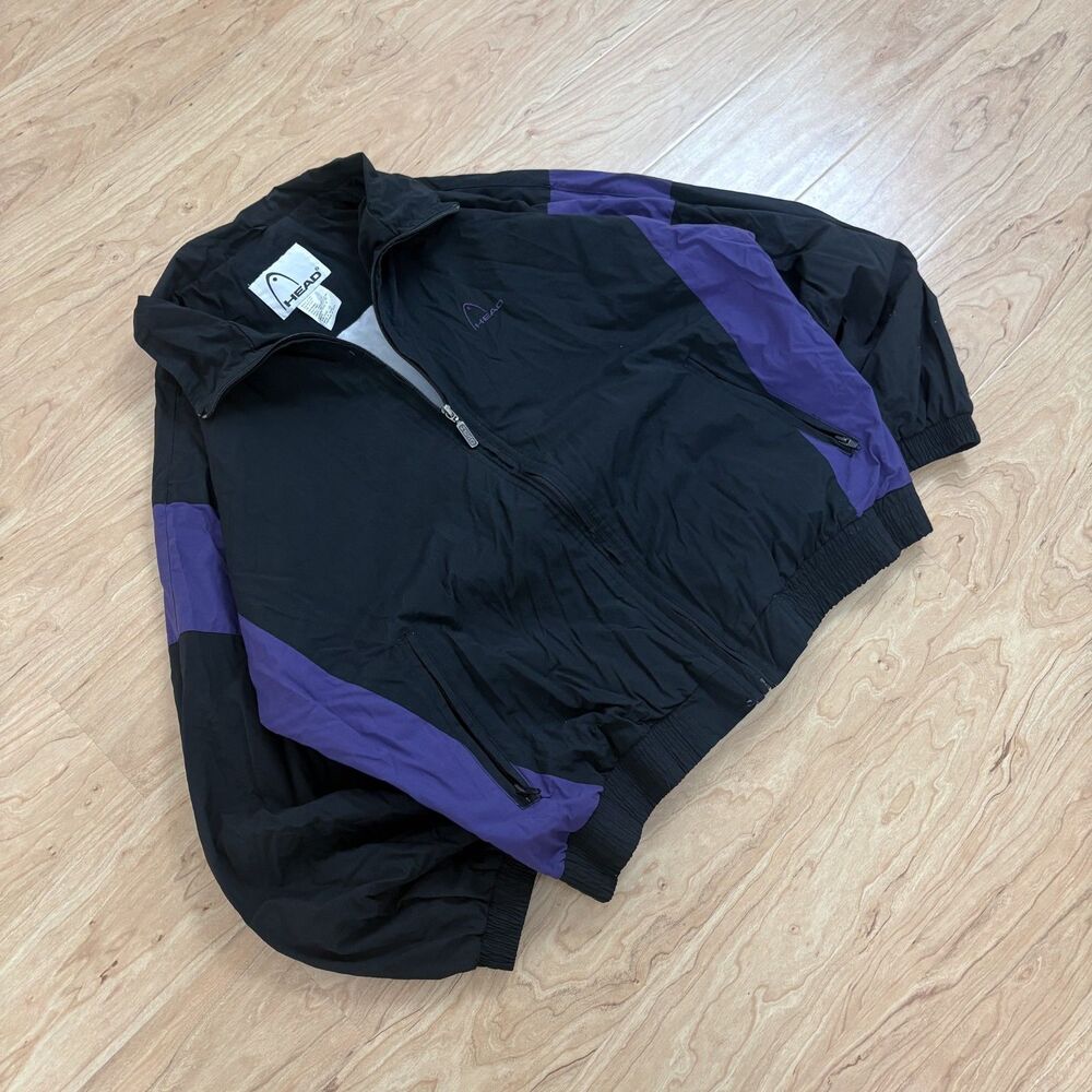 HEAD Vintage 90s Black Purple Colorblock Nylon Windbreaker Jacket Men's Large